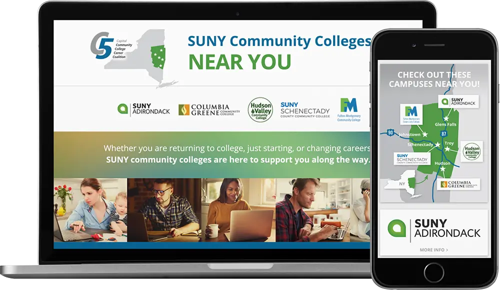 College website on laptop and phone