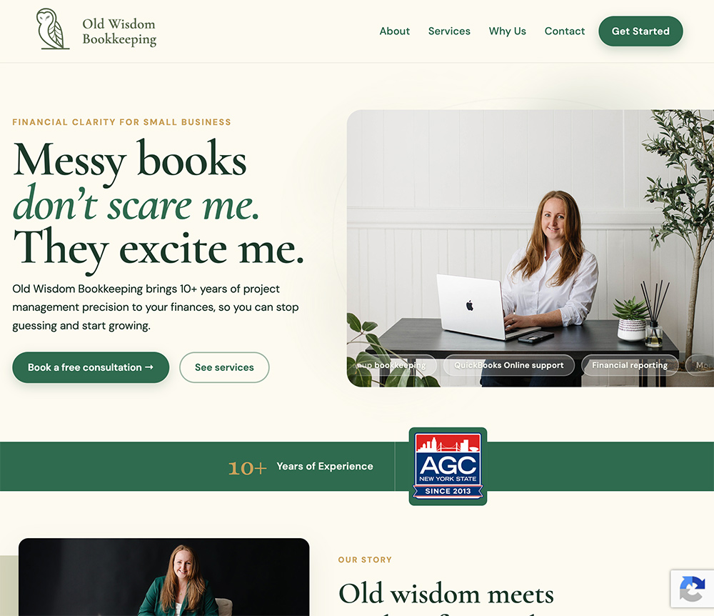 Bookkeeping landing page