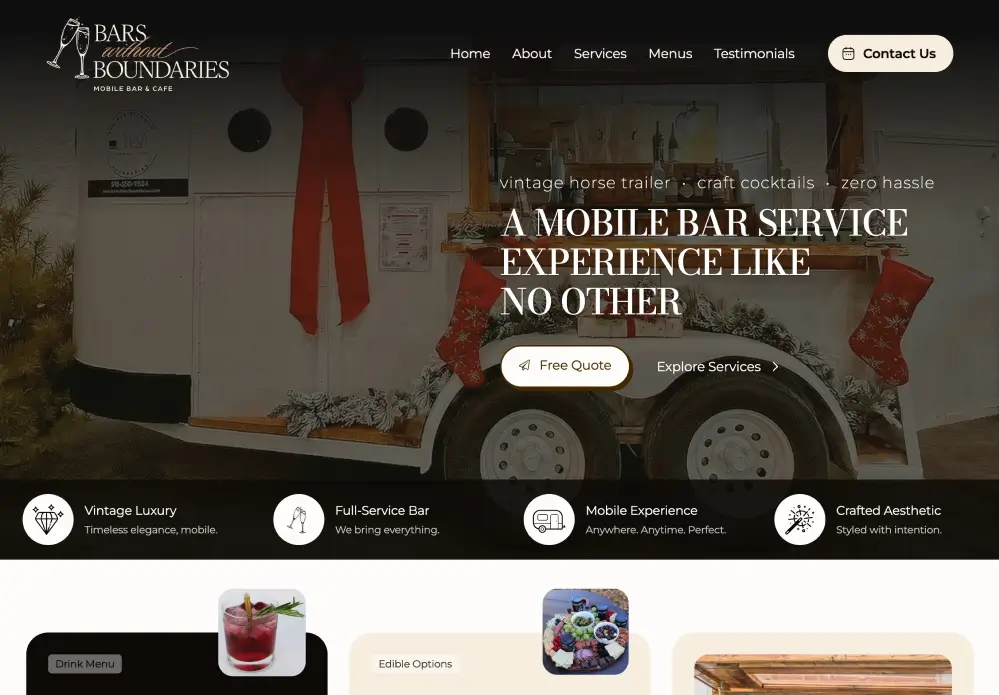 Mobile trailer bar website