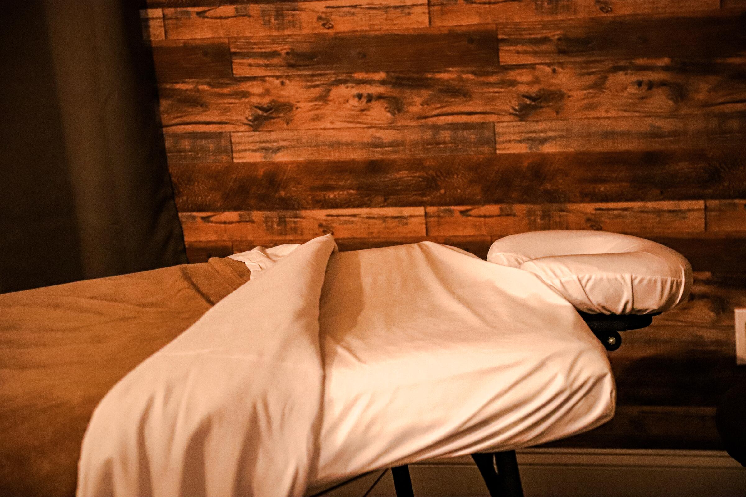 Treatment table prepared at Back in Balance Therapeutic Massage in Halfmoon